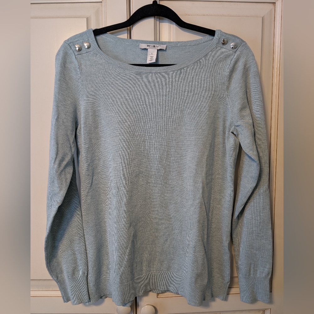 White House Black Market Boat Neck Sweater With Silver Tone Button Accents NWOT